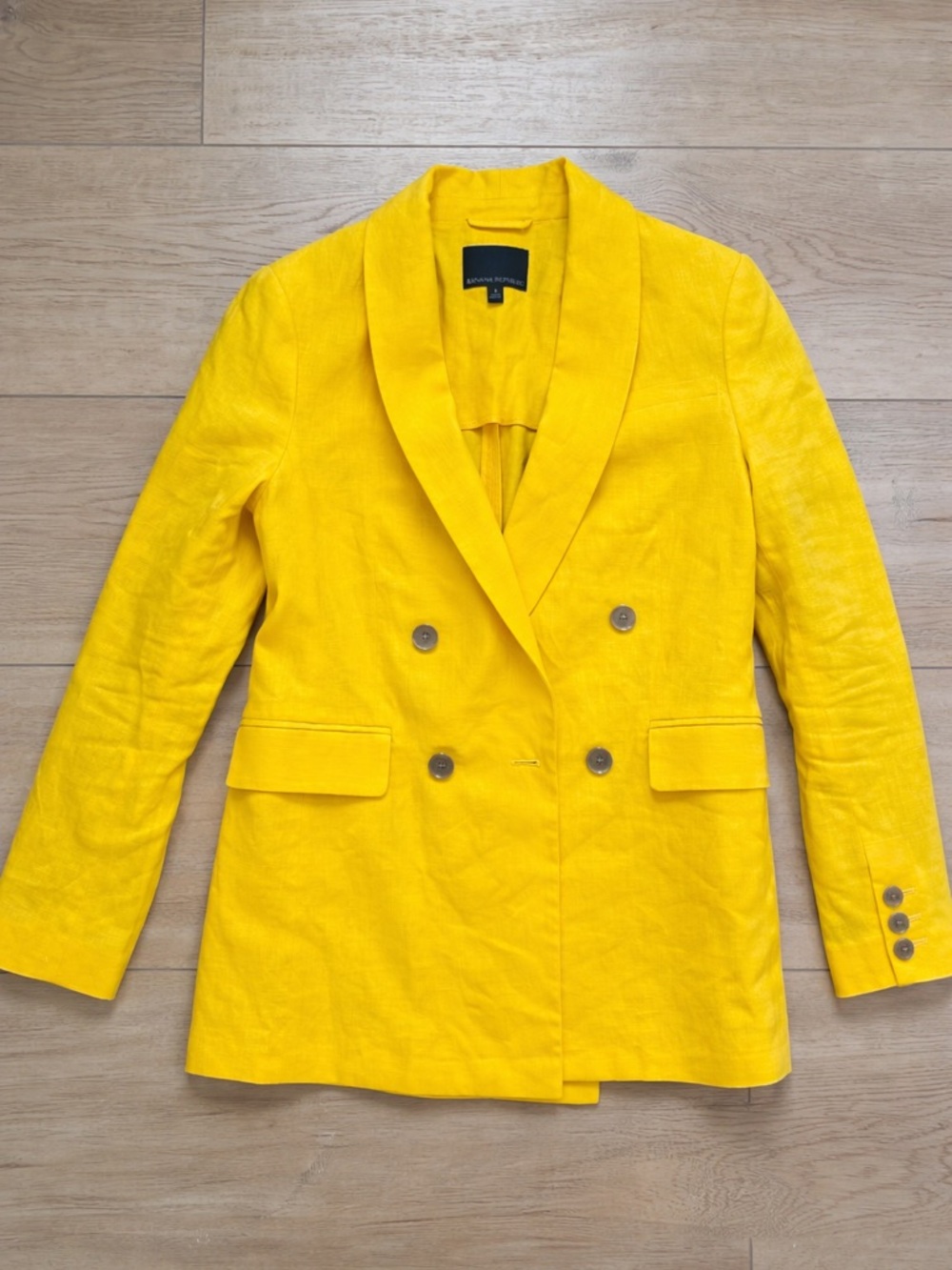 Banana Republic Vibrant Yellow Double-Breasted Linen Blazer - Picture 1 of 4
